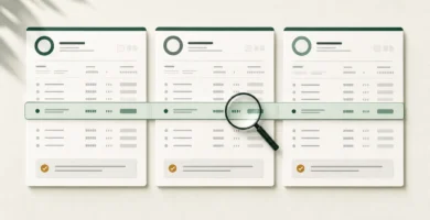 Tres reportes de credito con la misma linea de cobranza resaltada para aprender a revisarla antes de pagar, disputar o llamar.